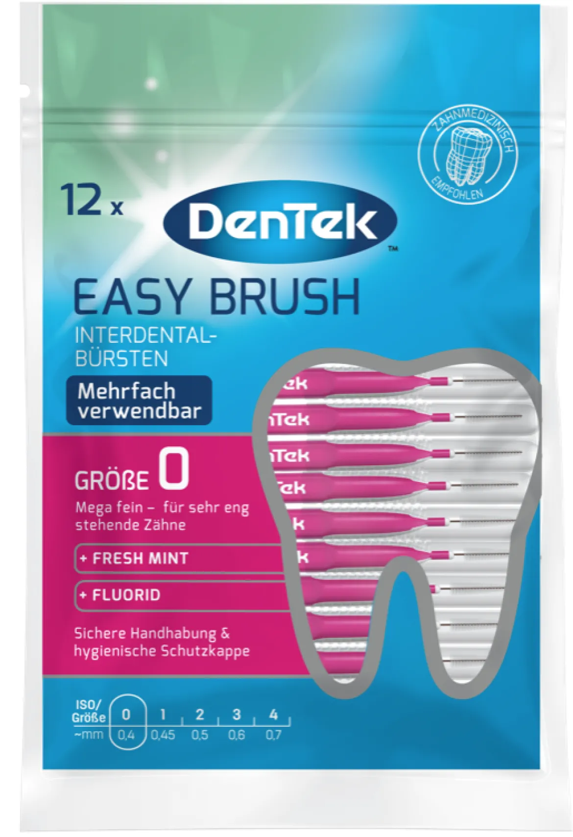 Dentek Easy Brush Ultrafijne interdentale ragers met Mint- en Fluoridecoating | ISO 0 - 0,4mm | 12 stuks