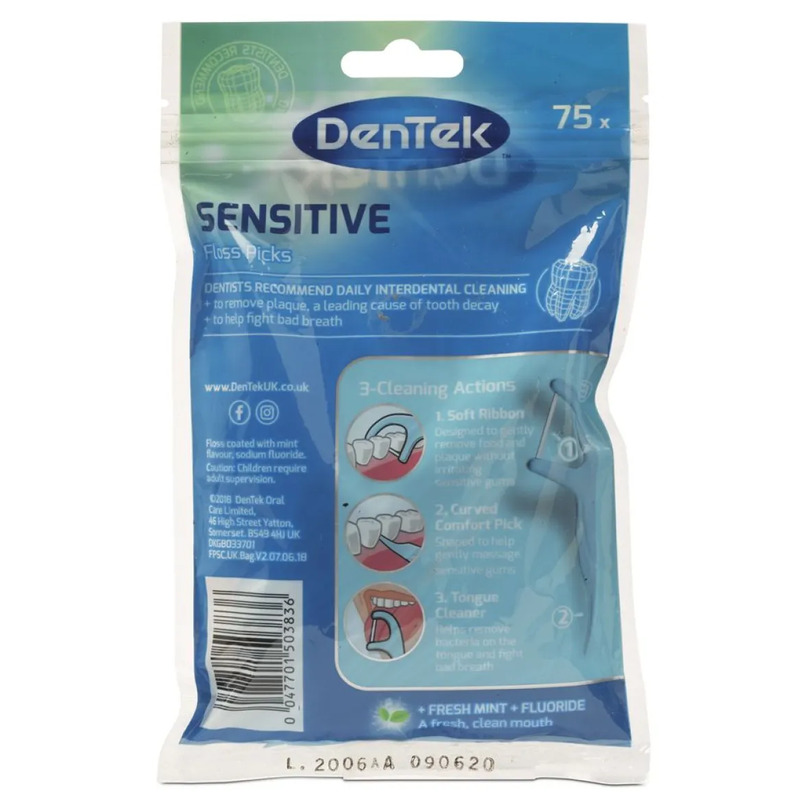 DenTek Sensitive (flos, stoker, tongschraper) | Met Fluoride Coating | 75 stuks