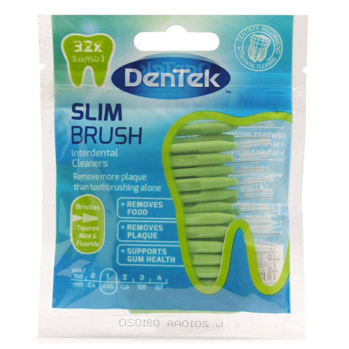 Dentek Slim Brush Fine Rager met Mint- en Fluoridecoating ISO 1 (0,45mm) | 32 stuks