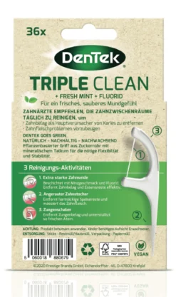 Dentek Triple Clean Vegan Flospicks met Fluoridecoating | 36 stuks