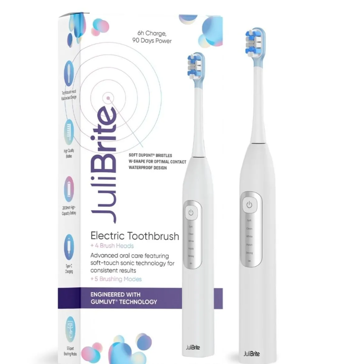 JuliBrite® Elektrische Tandenborstel (Wit)